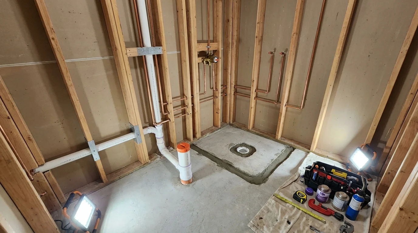 Bathroom rough-in plumbing during remodel by Johns Plumbing LLC in Citra