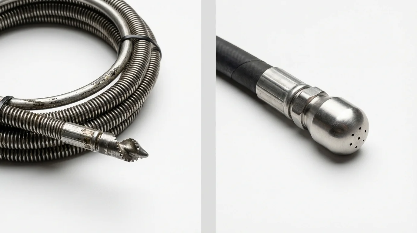 Drain snake cable and hydro jetting nozzle used for drain cleaning in Citra, FL