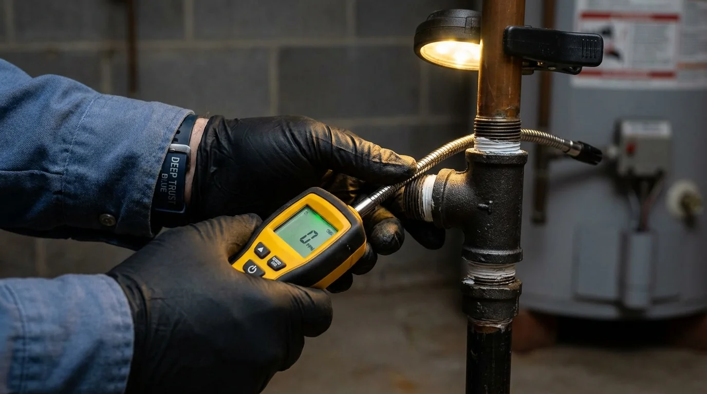 Gas leak detection with electronic sniffer by Johns Plumbing LLC in Citra