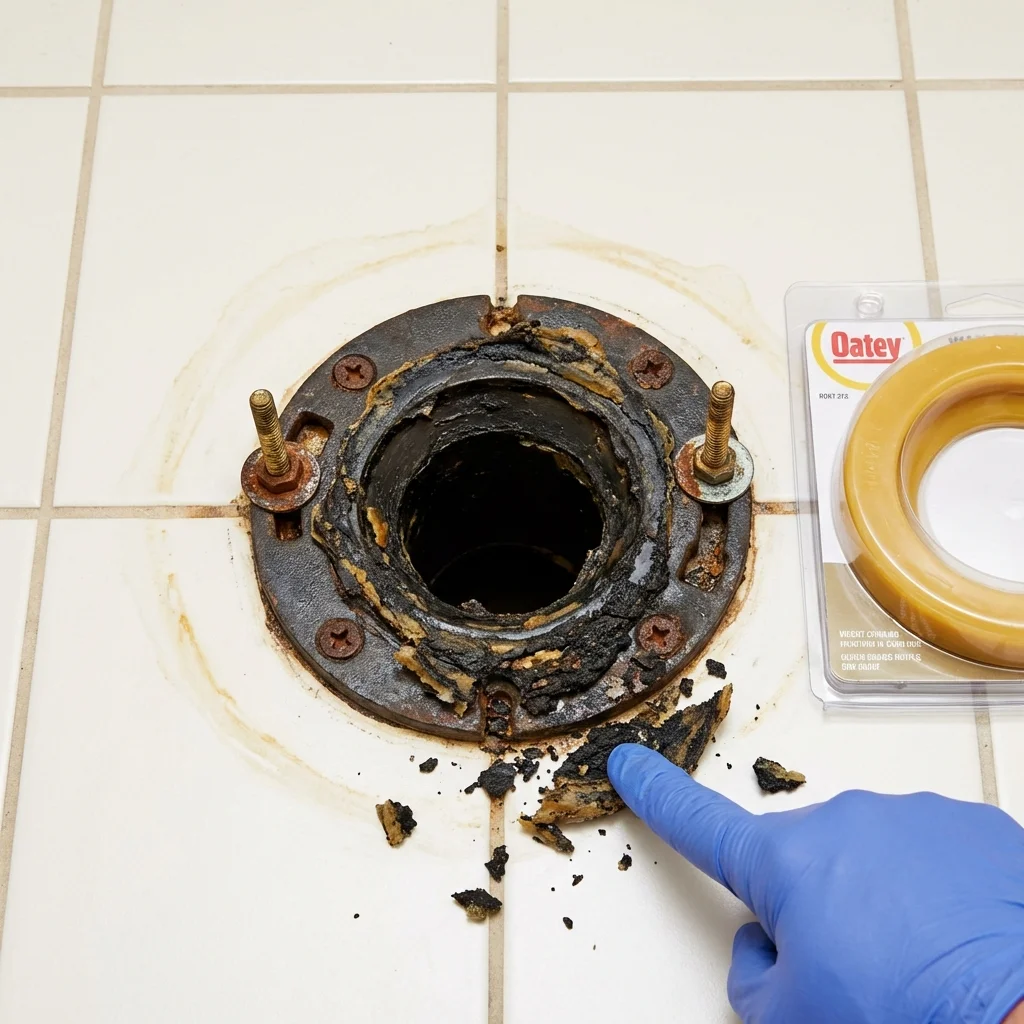 Failed wax ring showing water seepage at the base of a toilet in a Citra, FL home